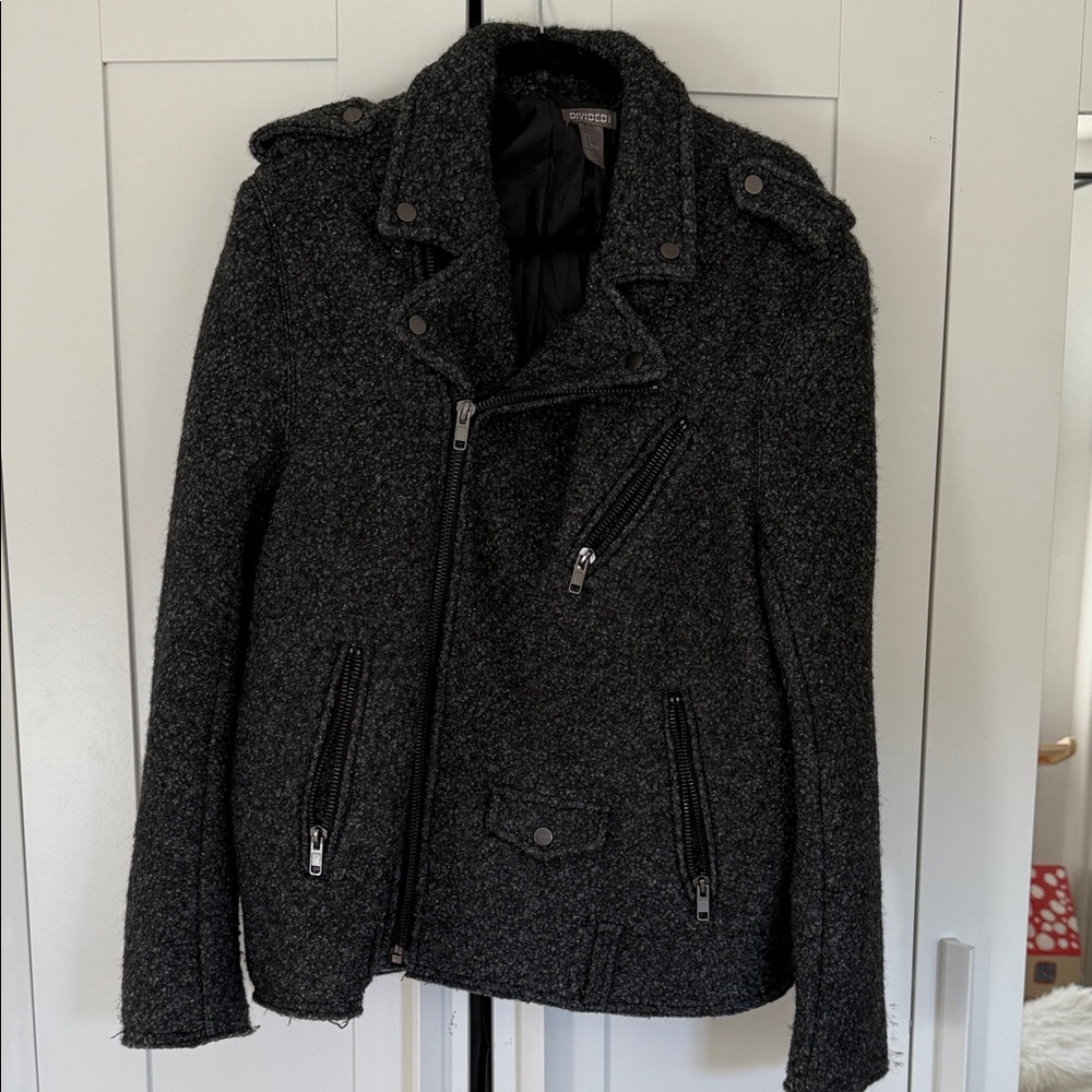 H&M Black Textured Biker Jacket